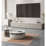 Luxury Slate Top Modern High-Low Round Coffee Table Set with Storage Drawers in Grey