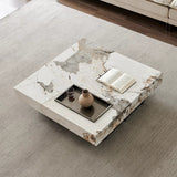 WEHOMZ Luxury Square Coffee Table with Sintered Stone Top & Metal Legs in Multiple Colors