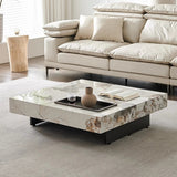 WEHOMZ Luxury Square Coffee Table with Sintered Stone Top & Metal Legs in Multiple Colors