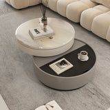 Beige Modern Microcrystalline Round Coffee Table with Rotating 3-Tier Design & Storage