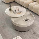 Beige Modern Microcrystalline Round Coffee Table with Rotating 3-Tier Design & Storage