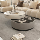 Beige Modern Microcrystalline Round Coffee Table with Rotating 3-Tier Design & Storage