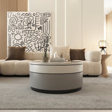 Beige Modern Microcrystalline Round Coffee Table with Rotating 3-Tier Design & Storage