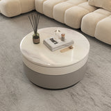 Beige Modern Microcrystalline Round Coffee Table with Rotating 3-Tier Design & Storage
