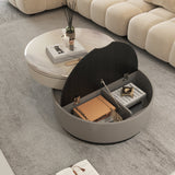 Beige Modern Microcrystalline Round Coffee Table with Rotating 3-Tier Design & Storage
