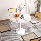 Minimalist White Rock Slab Round Dining Table - Sintered Stone Top & Plastic Base