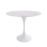 Minimalist White Rock Slab Round Dining Table - Sintered Stone Top & Plastic Base