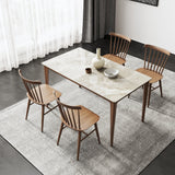 WEHOMZ Minimalist Slate & Wood Dining Table, Seats 6, White & Burlywood