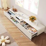 Minimalist Beige TV Stand & Entertainment Center with 3 Storage Drawers, Durable MDF