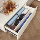 Minimalist Beige TV Stand & Entertainment Center with 3 Storage Drawers, Durable MDF