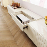 Minimalist Beige TV Stand & Entertainment Center with 3 Storage Drawers, Durable MDF
