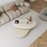 WEHOMZ Rotatable Coffee Table in Off-White & Beige - Unique Oval Design, Minimalist Style, MDF & Wooden Build