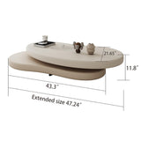 WEHOMZ Rotatable Coffee Table in Off-White & Beige - Unique Oval Design, Minimalist Style, MDF & Wooden Build