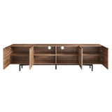 Minimalist Brown TV Stand & Media Console with Slatted Solid Wood Doors