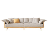 WEHOMZ Modern 3-Seater Sofa in Beige Cotton Linen & Solid Wood Frame