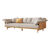 WEHOMZ Modern 3-Seater Sofa in Beige Cotton Linen & Solid Wood Frame