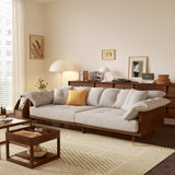 WEHOMZ Modern 3-Seater Sofa in Beige Cotton Linen & Solid Wood Frame