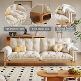 Beige Modern 3-Seater Sofa with Solid Wood Frame & Cotton Linen Upholstery