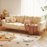 Beige Modern 3-Seater Sofa with Solid Wood Frame & Cotton Linen Upholstery