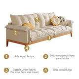 Beige Modern 3-Seater Sofa with Solid Wood Frame & Cotton Linen Upholstery