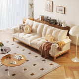 Beige Modern 3-Seater Sofa with Solid Wood Frame & Cotton Linen Upholstery