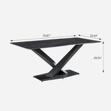 Modern Black Marble Dining Table with Sintered Stone Top & Metal X-Base
