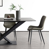 Modern Black Marble Dining Table with Sintered Stone Top & Metal X-Base