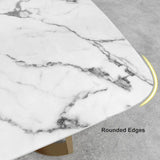 Modern White Marble Dining Table with Gold Stainless Steel Double Pedestal Base