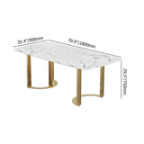 Modern White Marble Dining Table with Gold Stainless Steel Double Pedestal Base