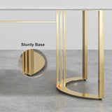 Modern White Marble Dining Table with Gold Stainless Steel Double Pedestal Base
