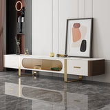 Modern 78.74'' TV Stand Glass Door Media Console with 2 Drawers and Storage Space