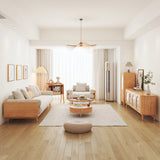 WEHOMZ Beige Linen Fabric 3-Seater Sofa with Solid Wood Frame & Japandi Style for Modern Living Rooms