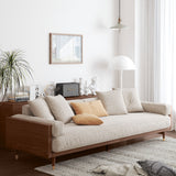 WEHOMZ Beige Linen Fabric 3-Seater Sofa with Solid Wood Frame & Japandi Style for Modern Living Rooms