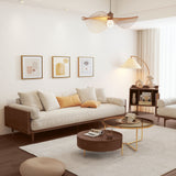 WEHOMZ Beige Linen Fabric 3-Seater Sofa with Solid Wood Frame & Japandi Style for Modern Living Rooms