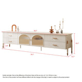 Beige Modern TV Stand with LED Lights & Tempered Glass Doors, 4 Drawers & Solid Wood Feet