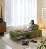 WEHOMZ Modern Chenille Pull-Out Sofa Bed – Forest Green, Creamy White & Ivory Teddy Plush