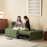 WEHOMZ Modern Chenille Pull-Out Sofa Bed – Forest Green, Creamy White & Ivory Teddy Plush