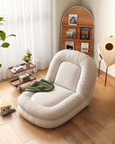 Beige Modern Convertible Sleeper Sofa Bed in Plush Teddy Velvet