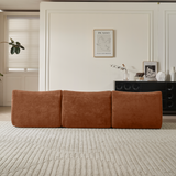 Luxurious Corduroy L-Shaped Sectional Sofa with Ottoman in Green & Brown