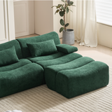 Luxurious Corduroy L-Shaped Sectional Sofa with Ottoman in Green & Brown