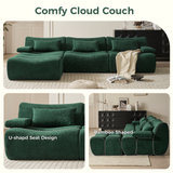Luxurious Corduroy L-Shaped Sectional Sofa with Ottoman in Green & Brown