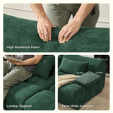 Luxurious Corduroy L-Shaped Sectional Sofa with Ottoman in Green & Brown