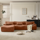 Luxurious Corduroy L-Shaped Sectional Sofa with Ottoman in Green & Brown