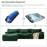 Luxurious Corduroy L-Shaped Sectional Sofa with Ottoman in Green & Brown