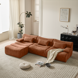 Luxurious Corduroy L-Shaped Sectional Sofa with Ottoman in Green & Brown