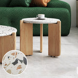 Modern White Terrazzo & Wooden End Table Set – Round Coffee Side Tables