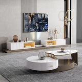 Modern Extendable Oval Coffee Table with Sintered Stone Top, Wood Frame & Dual Storage Drawers