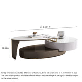 Modern Extendable Oval Coffee Table with Sintered Stone Top, Wood Frame & Dual Storage Drawers