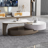 Modern Extendable Coffee Table with Storage Sintered Stone Top & Wood Frame