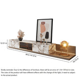 Modern Extendable Brown TV Stand with Storage Drawers & Glass Highlights for Up to 85" TVs